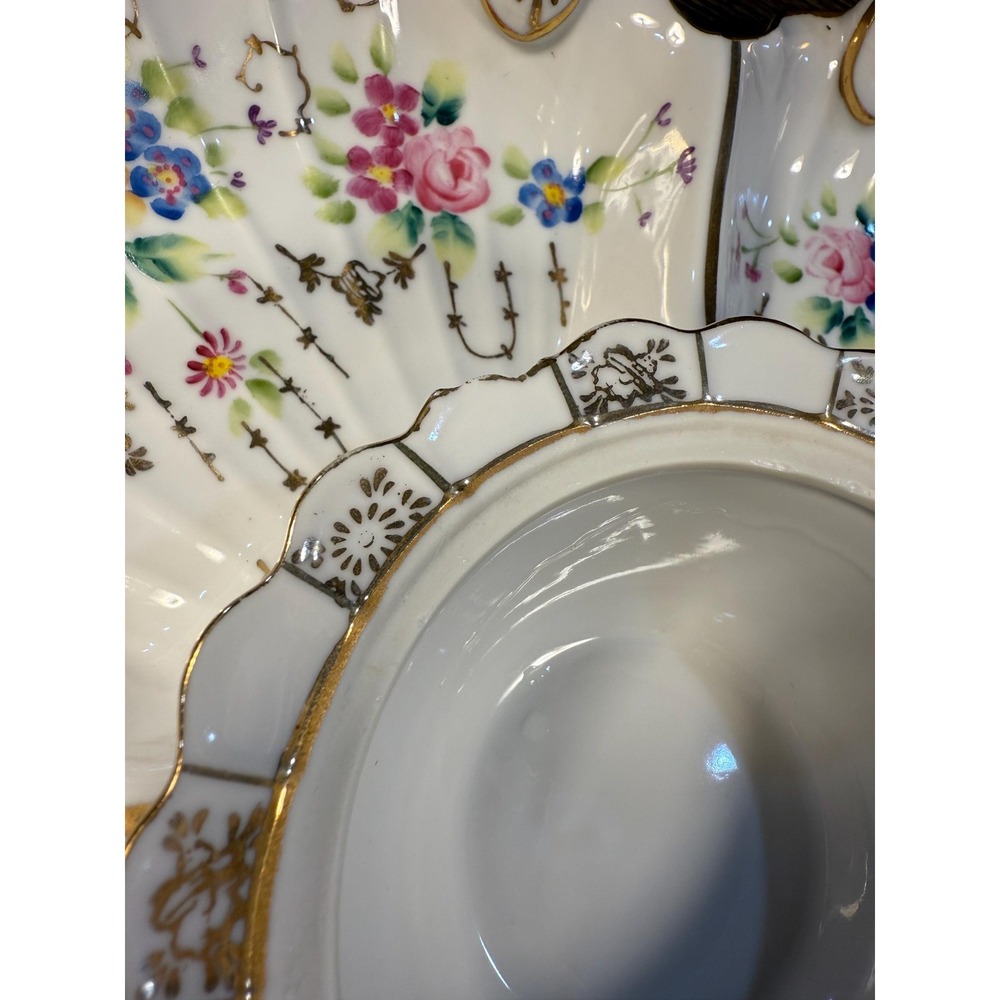Antique Dresden Porcelain‎ Relish Dish: Hand-Painted Roses, Gilded Handles - Picture 5 of 11